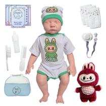 Bebe Reborn Realista Dormindo 43cm Labubu Pelúcia Bolsa