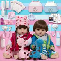 Bebe Reborn Realista Gêmeos Casal Girafinha Enxoval Completo