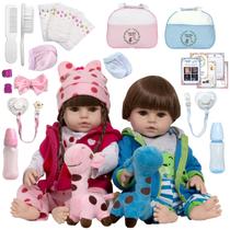 Bebe Reborn Realista Gêmeos Casal Girafinha Enxoval Completo