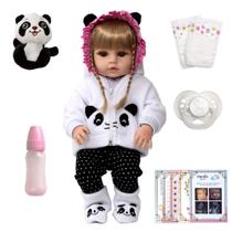Bebe Reborn Realista Loira Panda Corpo de Vinil Siliconado
