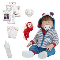 Bebê Reborn Realista Masculino Cabelo Fio a Fio Macaquinho