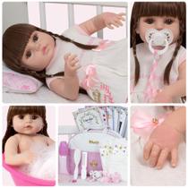 Bebe Reborn Realista Menina Cabelo Castanho Bolsa Enxoval Bebe Reborn Realista Menina Cabelo Castanho Bolsa Enxoval
