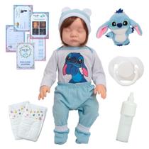 Bebe Reborn Realista Menina Cabelo Castanho Fio a Fio Stitch