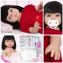 Bebe Reborn Realista Menina Morena Com Chupeta Kit Itens