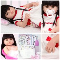 Bebe Reborn Realista Menina Morena Pode Banho + Kit 13 Itens Bebe Reborn Realista Menina Morena Pode Banho + Kit 13 Itens