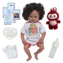 Bebê Reborn Realista Menina Negra Labubu Pelúcia Acessórios Bebê Reborn Realista Menina Negra Labubu Pelúcia Acessórios