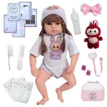Bebe Reborn Realista Menina Olho Castanho Com Labubu Bolsa