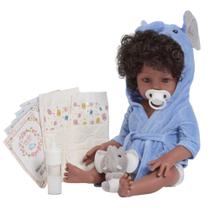 Bebê Reborn Realista Menino Cabelo Cacheado Roupão Elefante Bebê Reborn Realista Menino Cabelo Cacheado Roupão Elefante