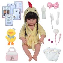 Bebê Reborn Realista Morena Enxoval Completo Roupão Galinho