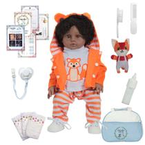 Bebê Reborn Realista Negro Príncipe Bolsa Vários Itens