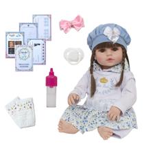 Bebe Reborn Realista Princesa Olhos Castanhos Vestido Azul