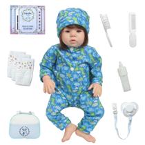 Bebe Reborn Realista Silicone Fio a Fio 48cm Bolsa Kit Itens