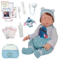Bebê Reborn Realista Stitch com Bolsa Fraldas e Mamadeira