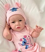 Bebê Reborn Realista Toma Banho Stitch Menina