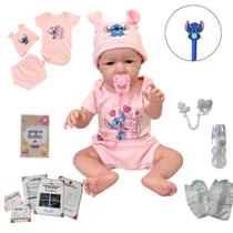 Bebê Reborn Realista Toma Banho Stitch Menina