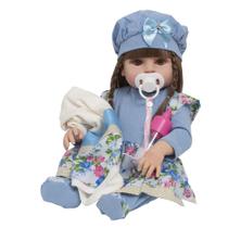 Bebe Reborn Realista Vestido Azul Com Bolsa Maternidade