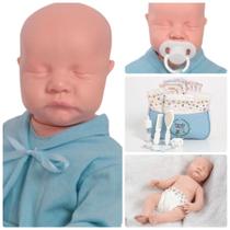 Bebê Reborn Realista Vinil Roupa Azul com Roupinha Completa