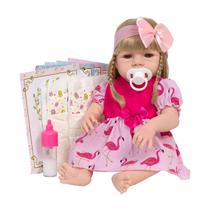 Bebe Reborn Recém Nascida 46cm Vestido Flamingo Kit Itens