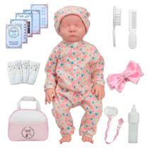 Bebe Reborn Recém Nascida Carequinha Macacão Bolsa Itens
