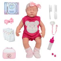 Bebê Reborn Recém Nascida Com Lindo Macacão + Bolsa c/ Itens