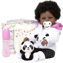 Bebe Reborn Recém Nascida Negra Roupa Panda 46cm Completa