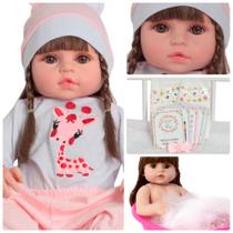 Bebê Reborn Recém Nascida Olhos Castanhos Pijama Girafa