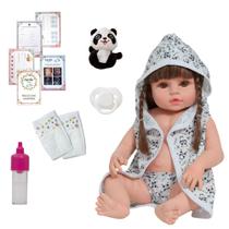 Bebê Reborn Recém Nascida Saída de Banho Panda + Acessórios Bebê Reborn Recém Nascida Saída de Banho Panda + Acessórios