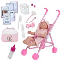 Bebê Reborn Saída de Banho Com Carrinho Brinquedo Menina Bebê Reborn Saída de Banho Com Carrinho Brinquedo Menina