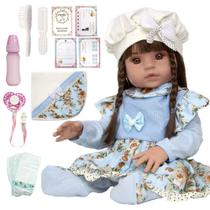 Bebe Reborn Siliconado Menina Azul Florida com Acessórios