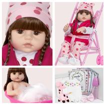 Bebe Reborn Silicone Menina Girafinha Com Carrinho Infantil