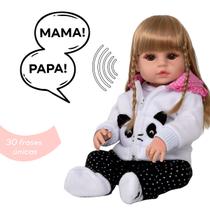 Bebe Reborn Silicone Menina Panda Loira Linda Fala e Chora