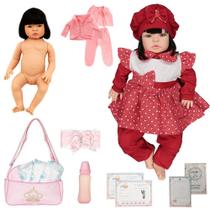 Bebê Reborn Silicone Morena Balone Vermelho Cegonha Dolls