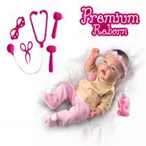 Bebê Reborn Silicone Pode Dar Banho + Kit Doutora Menina