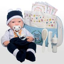 Bebê Reborn Urso Careca com Bolsa Azul e Acessórios