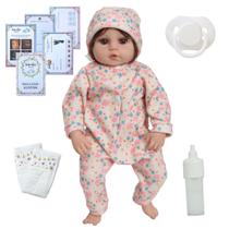 Bebê Reborn Valentina Fio a Fio Macacão Florido + Itens