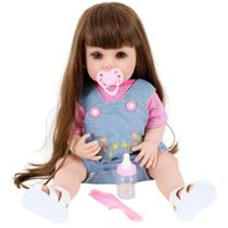 Bebê Sweetie Reborn Jardineira Jeans Flores Premium 55cm Bebê Sweetie Reborn Jardineira Jeans Flores Premium 55cm