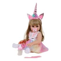 Bebê Sweetie Reborn Loira Vestido Furta-cor Tiara Unicórnio