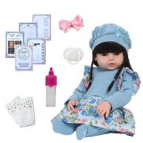 Bebê Tipo Reborn Cabelo Preto Com Lindo Vestido Kit Itens Bebê Tipo Reborn Cabelo Preto Com Lindo Vestido Kit Itens