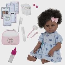 Bebê Tipo Reborn Diva Cabelo Cacheado Vestido Coroa 46cm