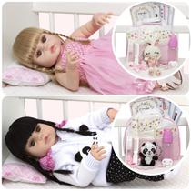 Bebe Tipo Reborn Gêmeas Princesa Pandinha Coelhinha Enxoval