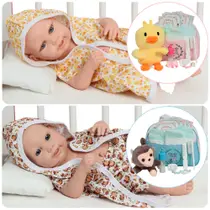 Bebê Tipo Reborn Gêmeos Luca Lara Roupão Patinho Macaquinho