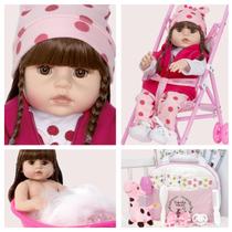 Bebe Tipo Reborn Girafinha Cabelo Castanho Linda Carrinho
