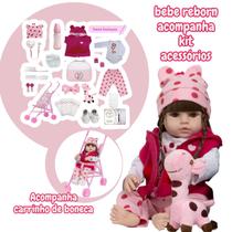Bebe Tipo Reborn Girafinha Cabelo Castanho Linda Carrinho Envio imediato Barata - Cegonha Reborn Dolls