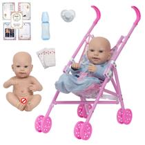 Bebe Tipo Reborn Homem Pijama Azul Com Carrinho Enxoval Baby Bebe Tipo Reborn Homem Pijama Azul Com Carrinho Enxoval Baby