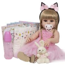 Bebe Tipo Reborn Loira Cabelo Longo Bailarina Corpo de Vinil Bebe Tipo Reborn Loira Cabelo Longo Bailarina Corpo de Vinil