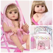 Bebe Tipo Reborn Loira Diversos Acessórios Carrinho Enxoval Bebe Tipo Reborn Loira Diversos Acessórios Carrinho Enxoval