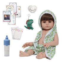 Bebê Tipo Reborn Masculino Roupão Jacarezinho Pelúcia Itens Bebê Tipo Reborn Masculino Roupão Jacarezinho Pelúcia Itens