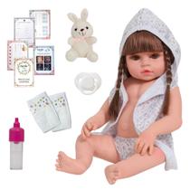 Bebê Tipo Reborn Menina Corpo 100% Vinil Roupão Coelhinho