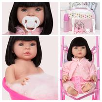 Bebe Tipo Reborn Menina Princesa Corpo de Vinil Com Carrinho - Cegonha Reborn Dolls