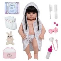 Bebê Tipo Reborn Menina Valentina Roupão Coelho Completa